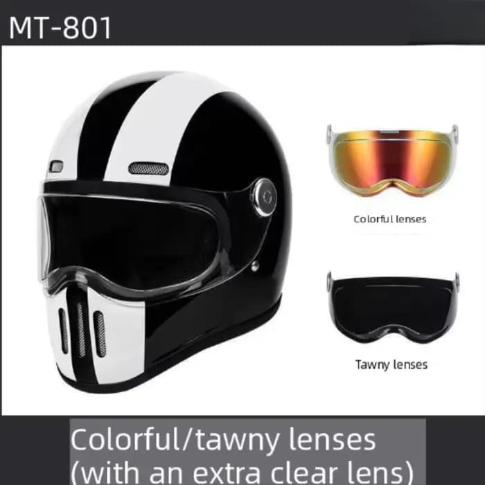 C-Ridng Casque de moto intégral en fibre de carbone véritable certifié DOT avec lentille amovible foncée