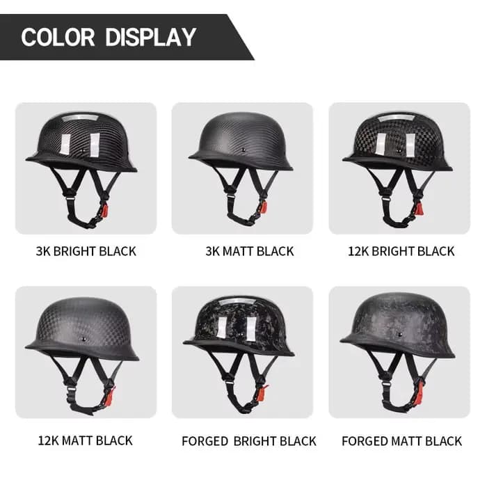 Casque de moto rétro en fibre de carbone 3K véritable noir brillant pour homme
