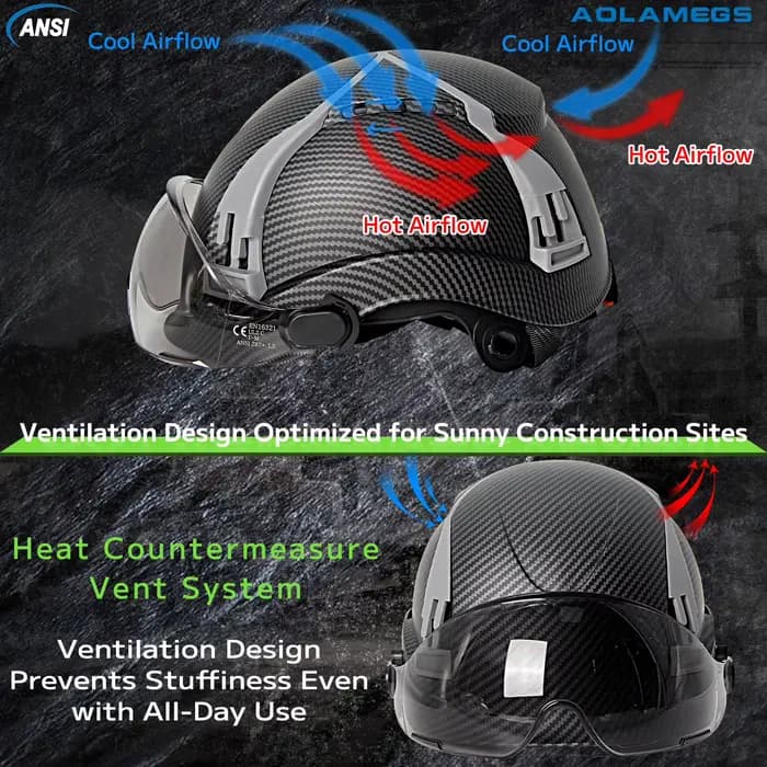Casque de sécurité en fibre de carbone CE avec double visière