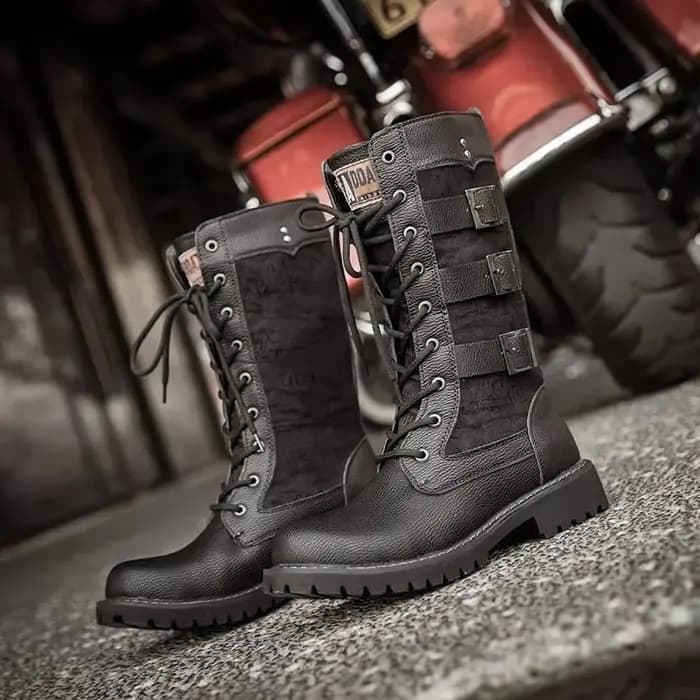 Bottes de moto mi-carf en cuir pour hommes