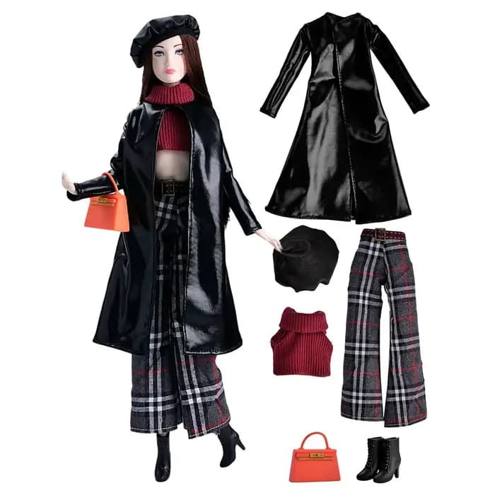 Tenues de poupée à la mode, manteau long d'hiver, chapeau, sac à main, bottes, vêtements de poupée à la mode, accessoires, costume de déguisement pour poupées de 11.5 pouces JJ