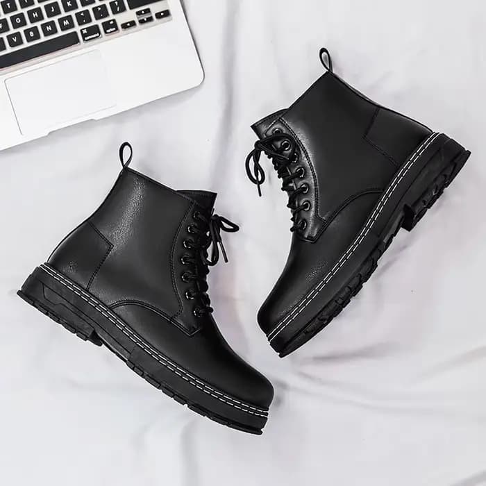 Bottes de combat en cuir noir pour hommes