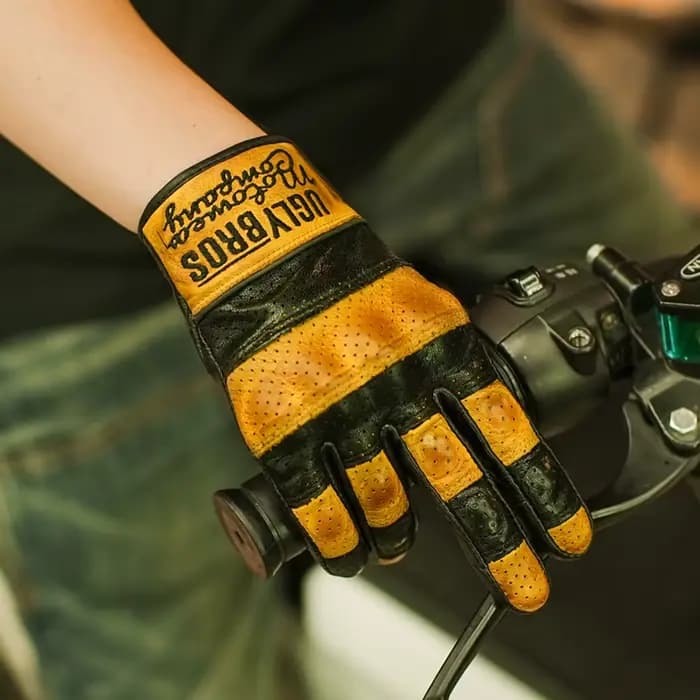 UGLYBROS gants de moto en cuir d'été doigt complet respirant