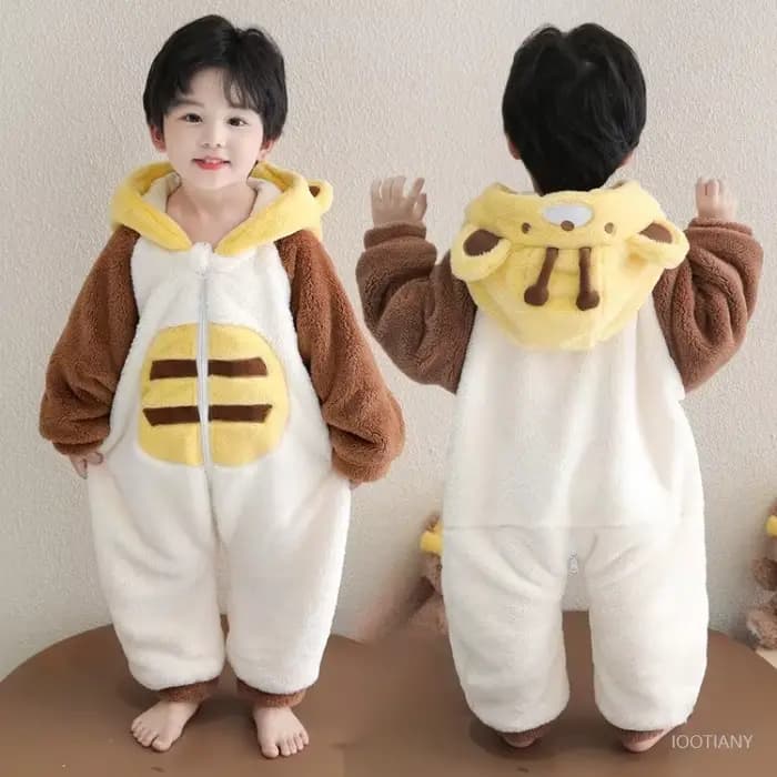Pyjama Abeille pour Enfants, Combinaison Animaux Mignons Jaune, Pyjama Doux et Fluffy à Motif de Dessin Animé, Costume de Cosplay Abeille à Capuche, Nouvel An