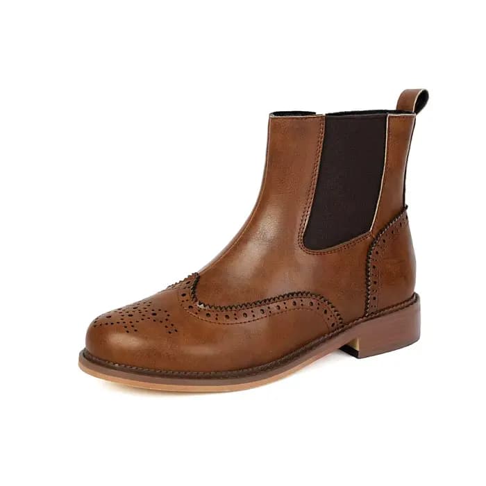 Bottines Chelsea classiques en cuir pour femmes, chaussures richelieu à bout d'aile, confortables, perforées, fermeture éclair latérale, bottines courtes