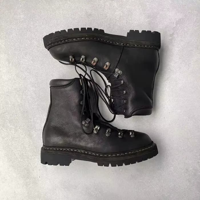 Bottes de moto en cuir véritable pour hommes, chaussures d'alpinisme à lacets en métal, bottes de randonnée occidentales mi-mollet pour l'extérieur