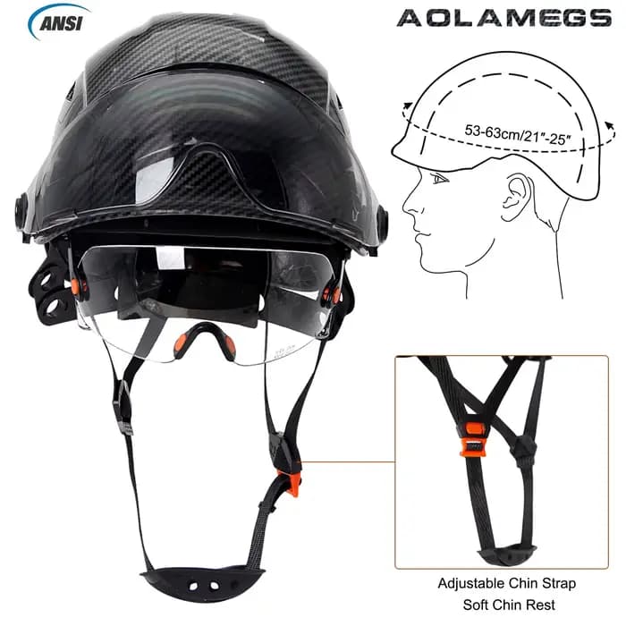 Casque de sécurité à motif en fibre de carbone avec visière et lunettes intégrées