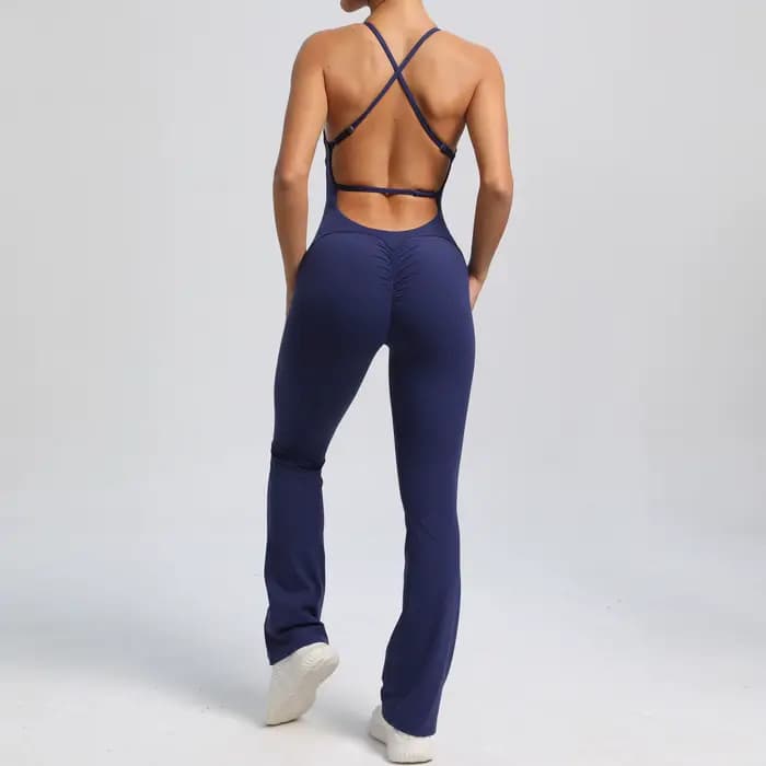 Combinaison d'entraînement pour femmes, une pièce, Fitness, Yoga, dos nu, body de gymnastique, extensible, Sport, Flare