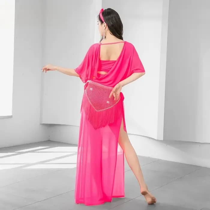 Robe de danse du ventre Baladi pour femmes, costume de danse folklorique de groupe, robe de compétition SHAABI avec franges et ceinture triangulaire