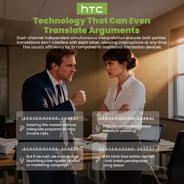 Écouteurs Bluetooth avec traduction IA en temps réel, 134 langues, confort intra-auriculaire, son surround pour les voyages et le travail, HTC NE60 TWS