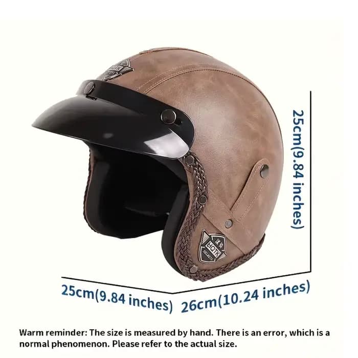 Casque de moto classique demi-face avec design en simili cuir, unisexe pour toutes les saisons