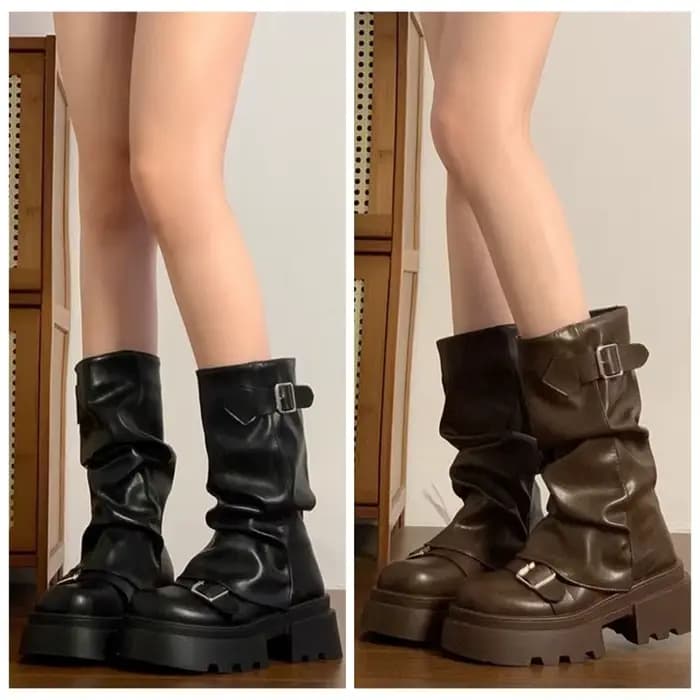 Bottines de motard à plateforme avec boucle de ceinture pour femmes