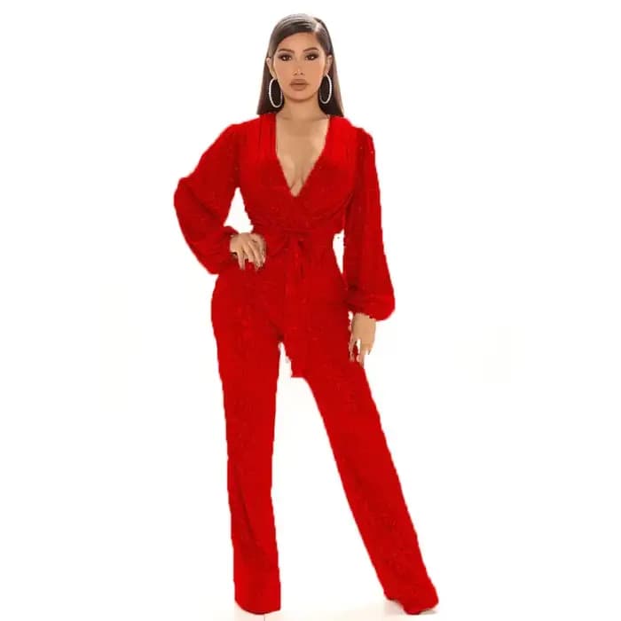 Nouvelle mode paillettes combinaison pour femmes à manches longues col en V drapé automne hiver barboteuses célébrité soirée Club ensemble