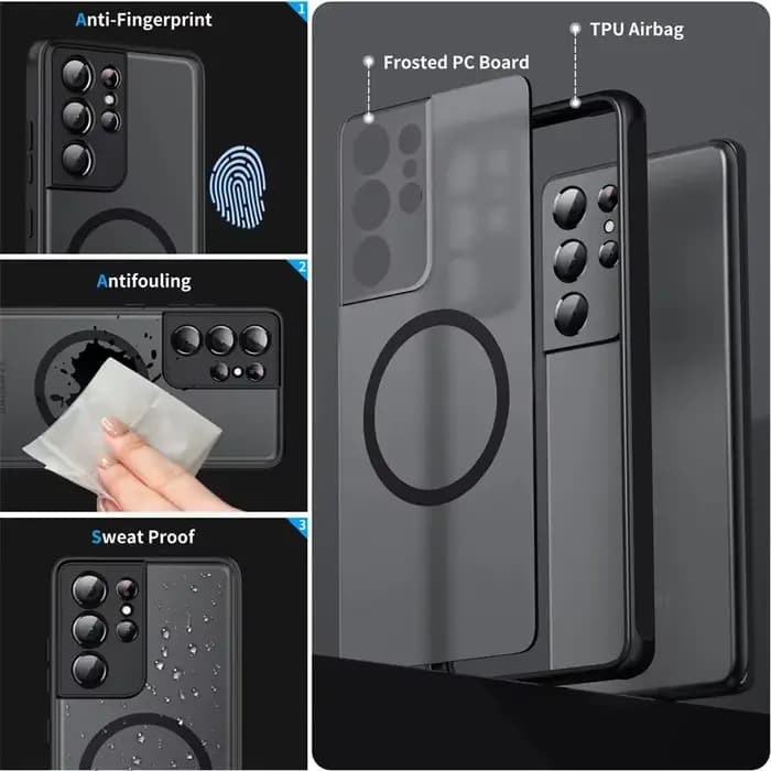 Étui de luxe pour chargement sans fil Magsafe, étui transparent mat résistant aux chocs pour Samsung Galaxy S20 S21 S22 S23 FE S24 S25 Plus S25 Ultra