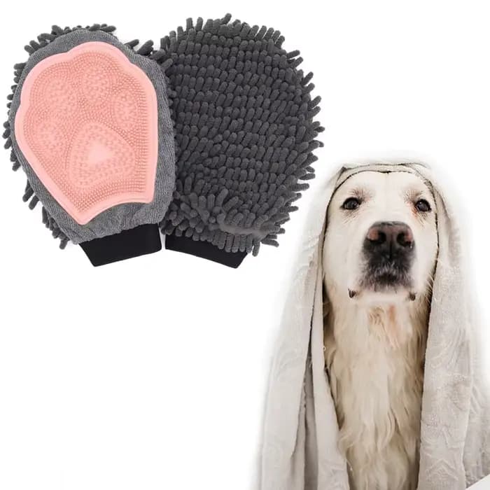 1PC Gants de toilettage pour animaux de compagnie, gants double face pour le nettoyage et le massage, lavage et bain des chiens, absorption rapide de l'eau, gants pour enlever les poils