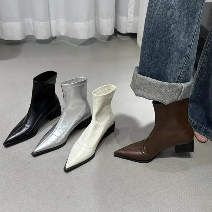 Automne femmes bottines chaussures mode bout pointu dames botte courte carré talon bas décontracté hiver chaussures pour femmes 2024