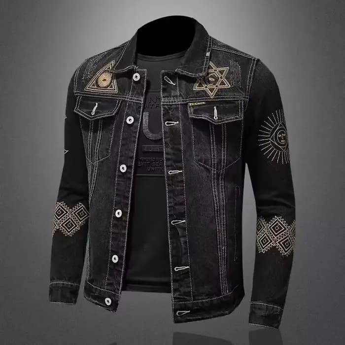 Veste en jean de moto Vintage pour hommes, coupe Slim et ample, revers brodé en coton, décontracté, noir, bleu, tendance, printemps automne
