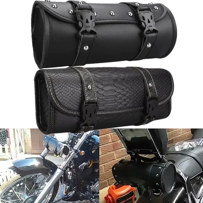 Sac à outils pour fourche avant de moto, sac en rouleau universel en Faux cuir pour guidon, étanche, adapté pour Harley Sportster Kawasaki Yamaha