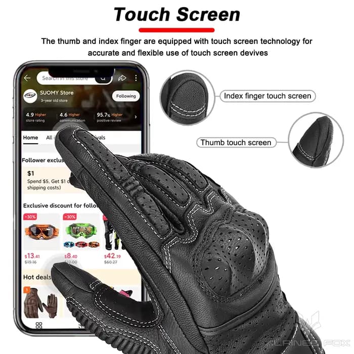 Gants de moto vintage en cuir pour hommes et femmes