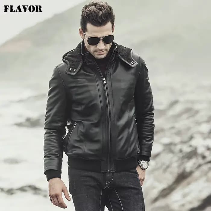 Veste en cuir d'agneau véritable pour homme FLAVOR