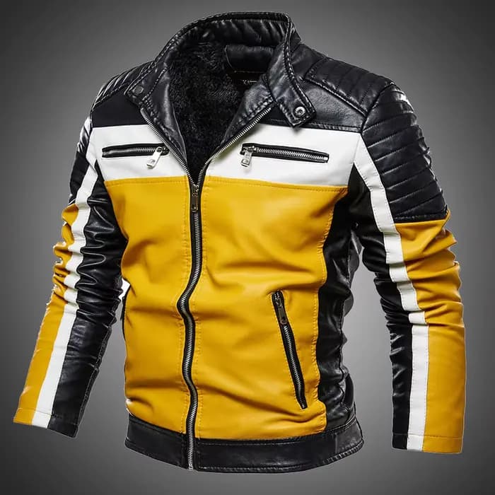 Veste de motard en cuir jaune pour homme
