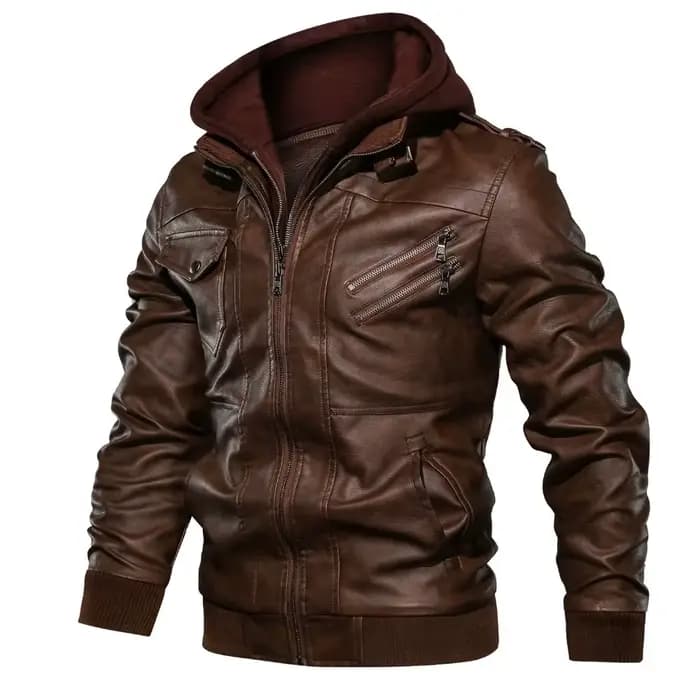 Veste à capuche en cuir PU pour homme
