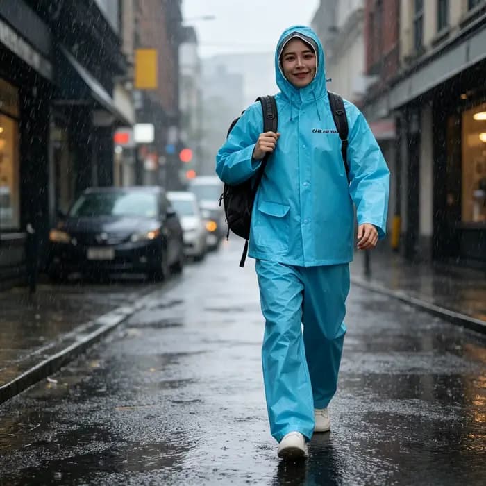 Combinaison de pluie imperméable en deux pièces pliable