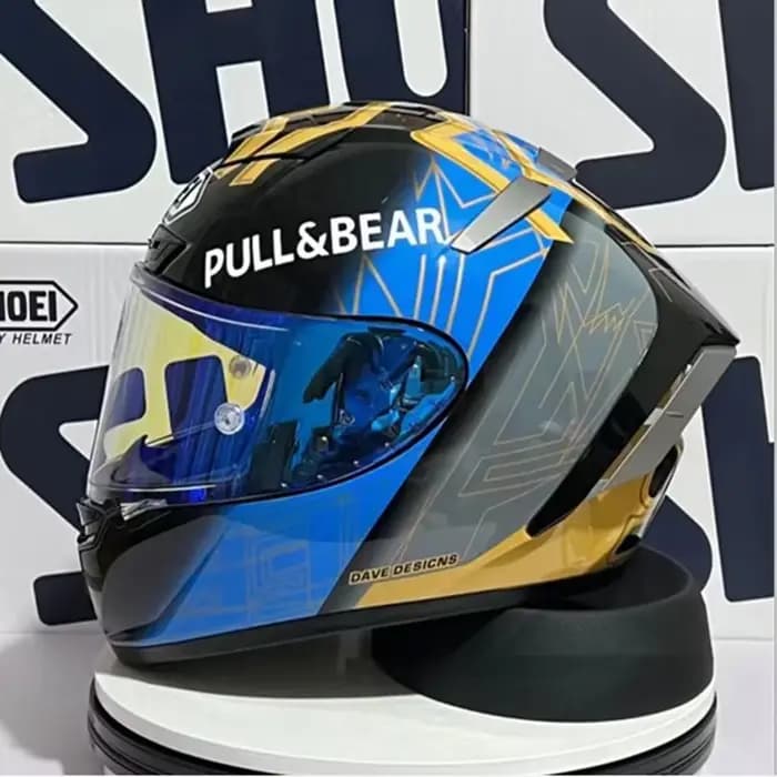 Casque De moto intégral X14 Marquez 93 or bleu équitation