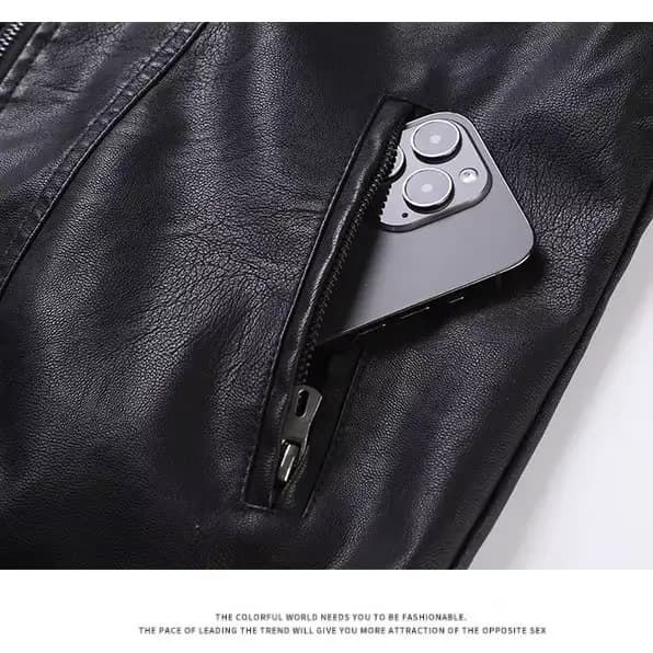 Blouson en cuir à revers pour homme