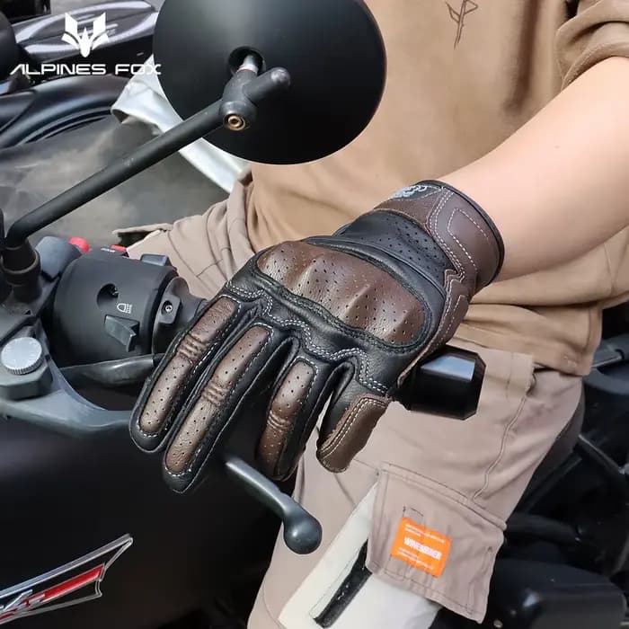 Gants de moto vintage en cuir pour hommes et femmes