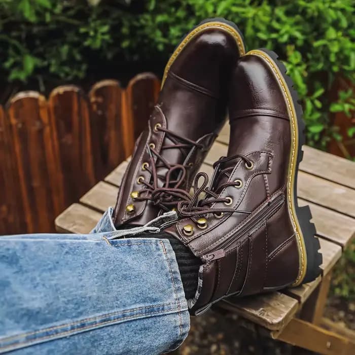 Bottines de moto en cuir pour hommes