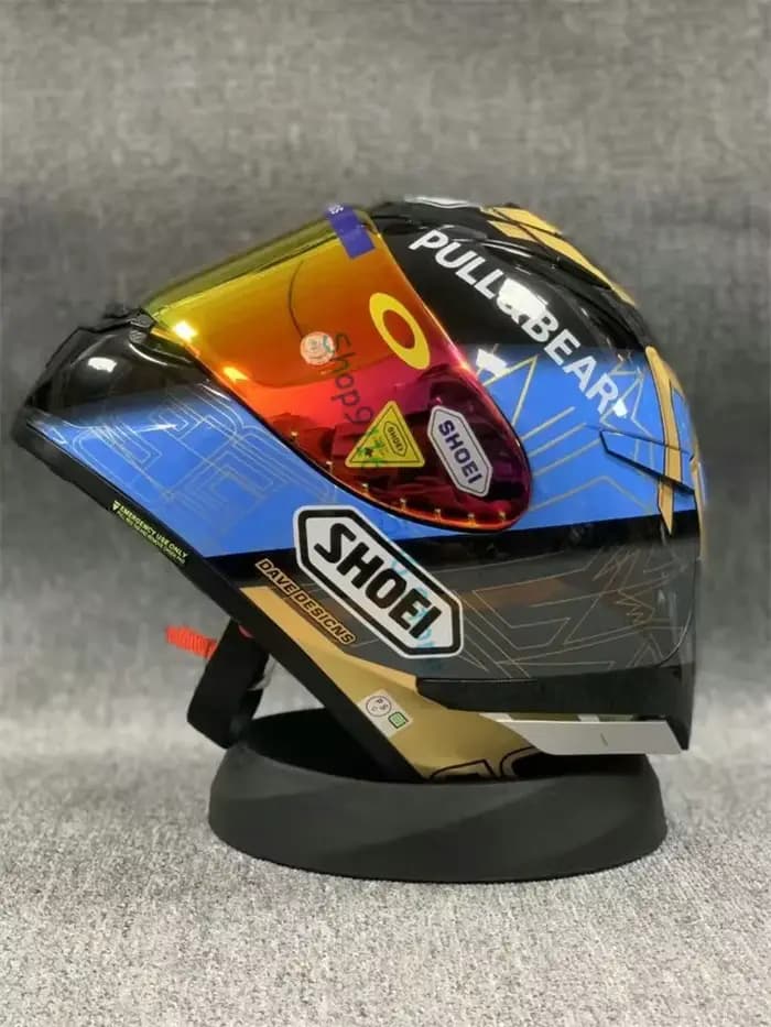 Casque De moto intégral X14 Marquez 93 or bleu équitation
