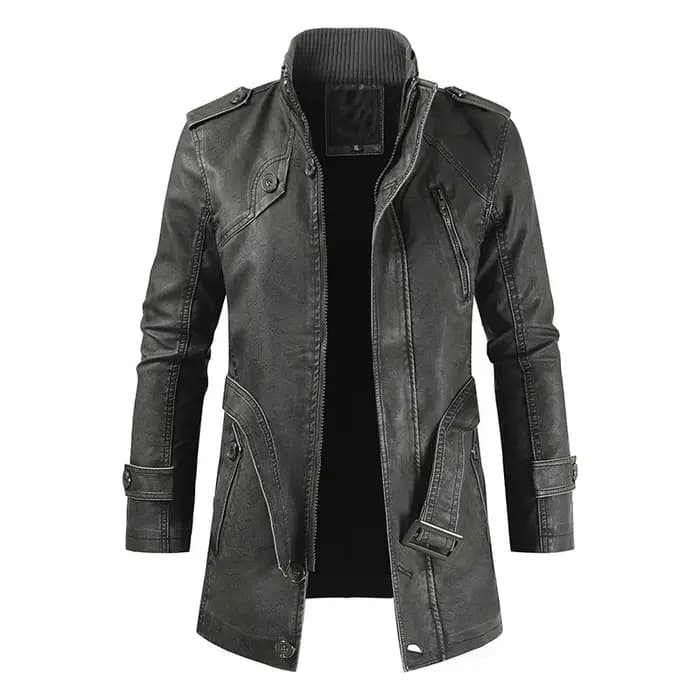 Costume de moto pour hommes veste longue en cuir hiver coupe ajustée