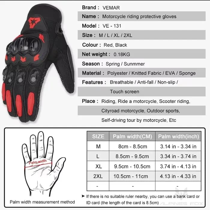 Gants d'équipement de course de Moto à doigt complet