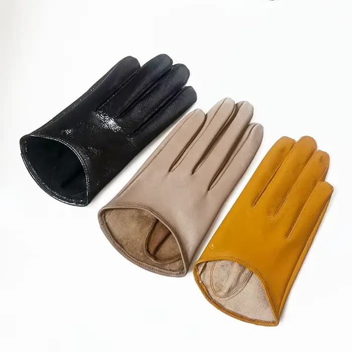 Mitaines courtes en cuir de chèvre véritable pour femmes