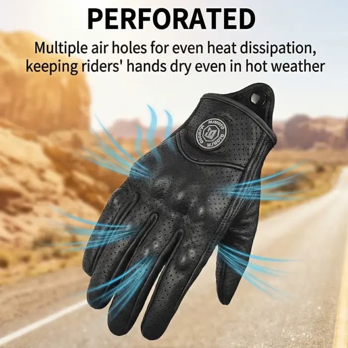 Gants Moto en Cuir de Chèvre Véritable Homme Femme | Écran Tactile Antidérapant Protection Articulations | Style Rétro Motard M-XXL Printemps Été