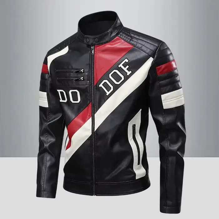 Blouson en cuir patchwork style motard pour homme