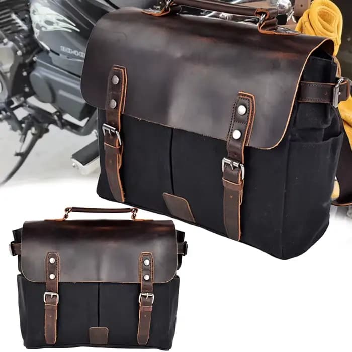 Sac latéral de moto Vintage en toile cirée