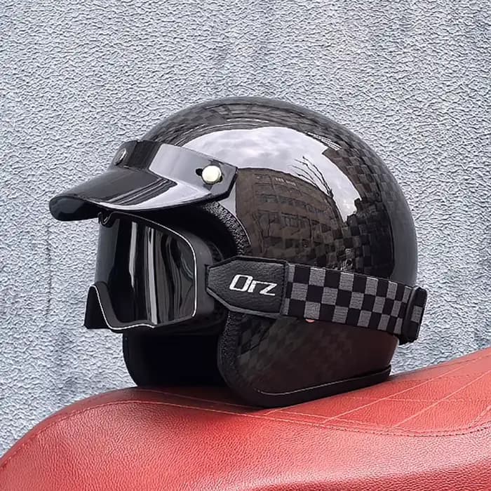 Casque de Moto Rétro en Fibre de Carbone pour Homme et Femme