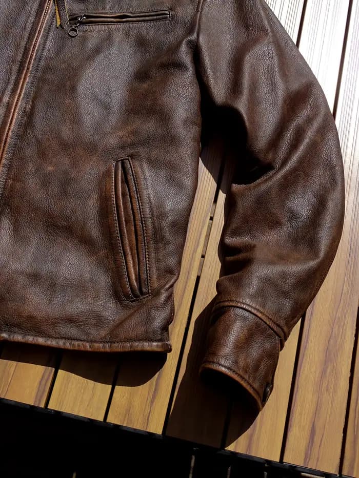 Veste en cuir véritable pour moto
