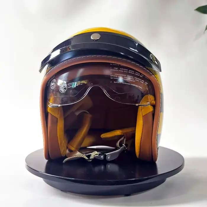 Nouveau casque de moto rétro abeille jaune coque 3/4 pare-brise intégré