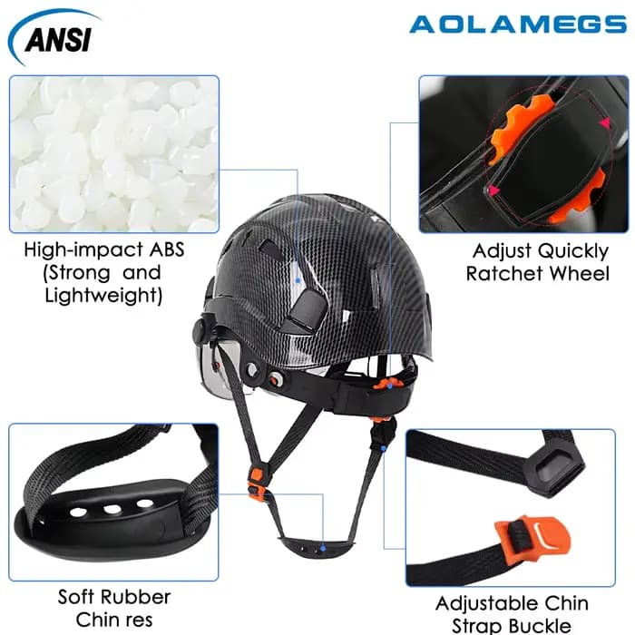 Casque de sécurité à motif en fibre de carbone avec visière et lunettes intégrées