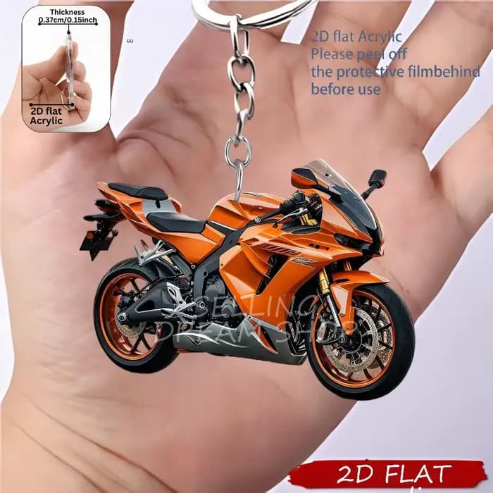 Porte-clés moto 2D - Motif motard et moto