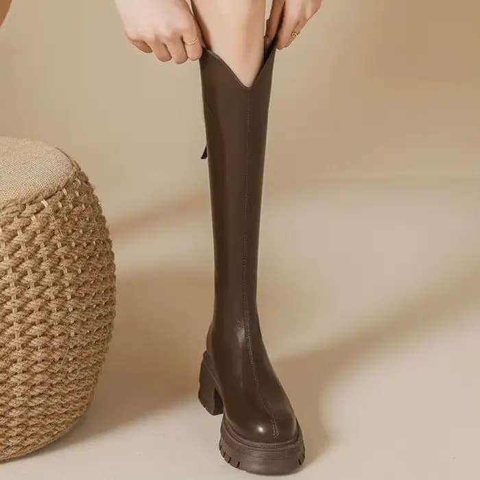 Bottes hautes pour femmes automne hiver nouveau Style fond épais Tube haut fermeture éclair dos