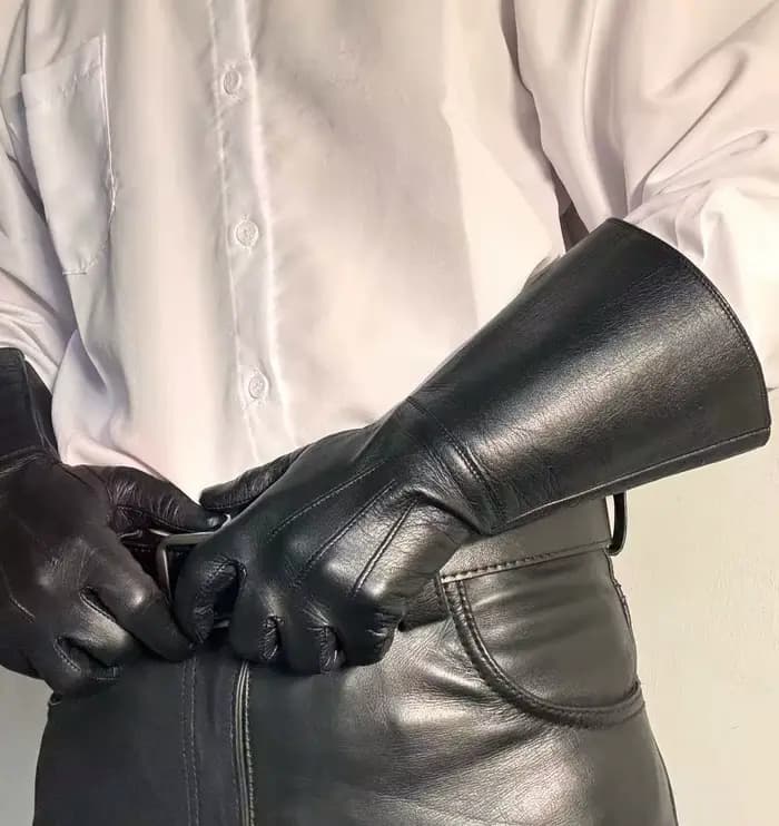 Gants longs de luxe en cuir véritable pour hommes