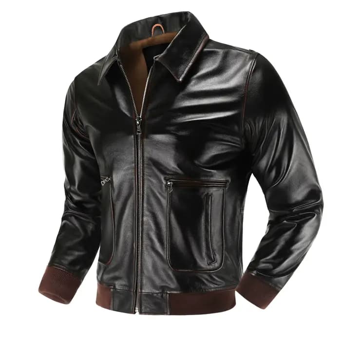 Veste de pilote militaire en cuir véritable pour hommes