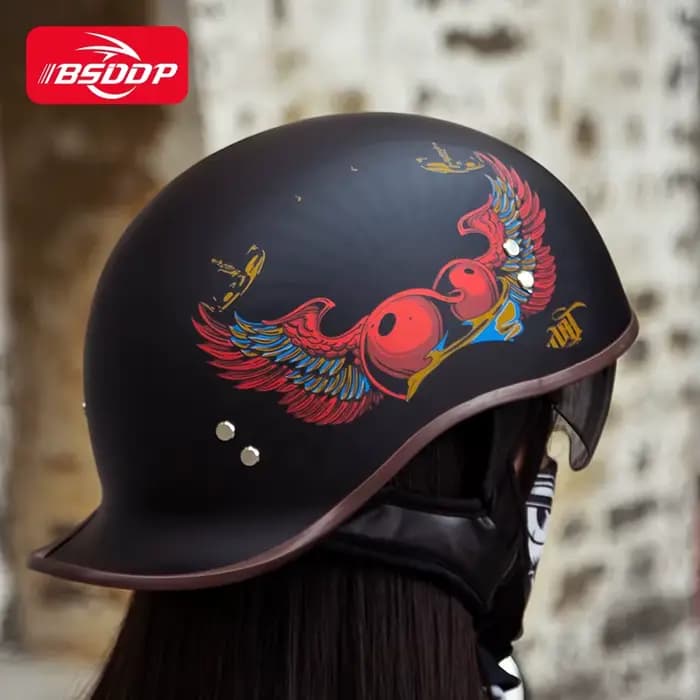Rétro Moto Demi Casque pour homme Saisons Vintage Moteur