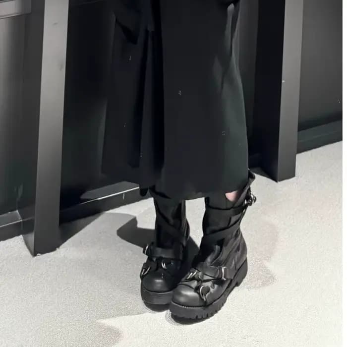 Yamamoto Style foncé rétro Vintage moto bottes hommes en cuir véritable sangle