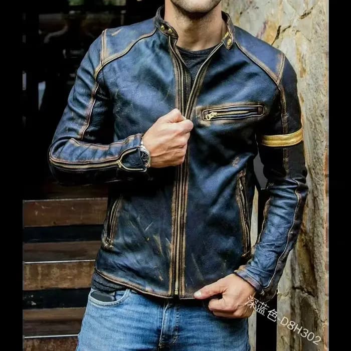 Veste de motard classique Aviator moteur automne manteaux hommes noir