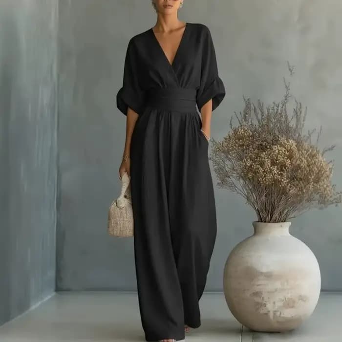 Nouvelle combinaison de sport pour femme, printemps-été, élégante, taille cintrée, col en V, pantalon large, décontractée, trois-quarts de manche, 5XL
